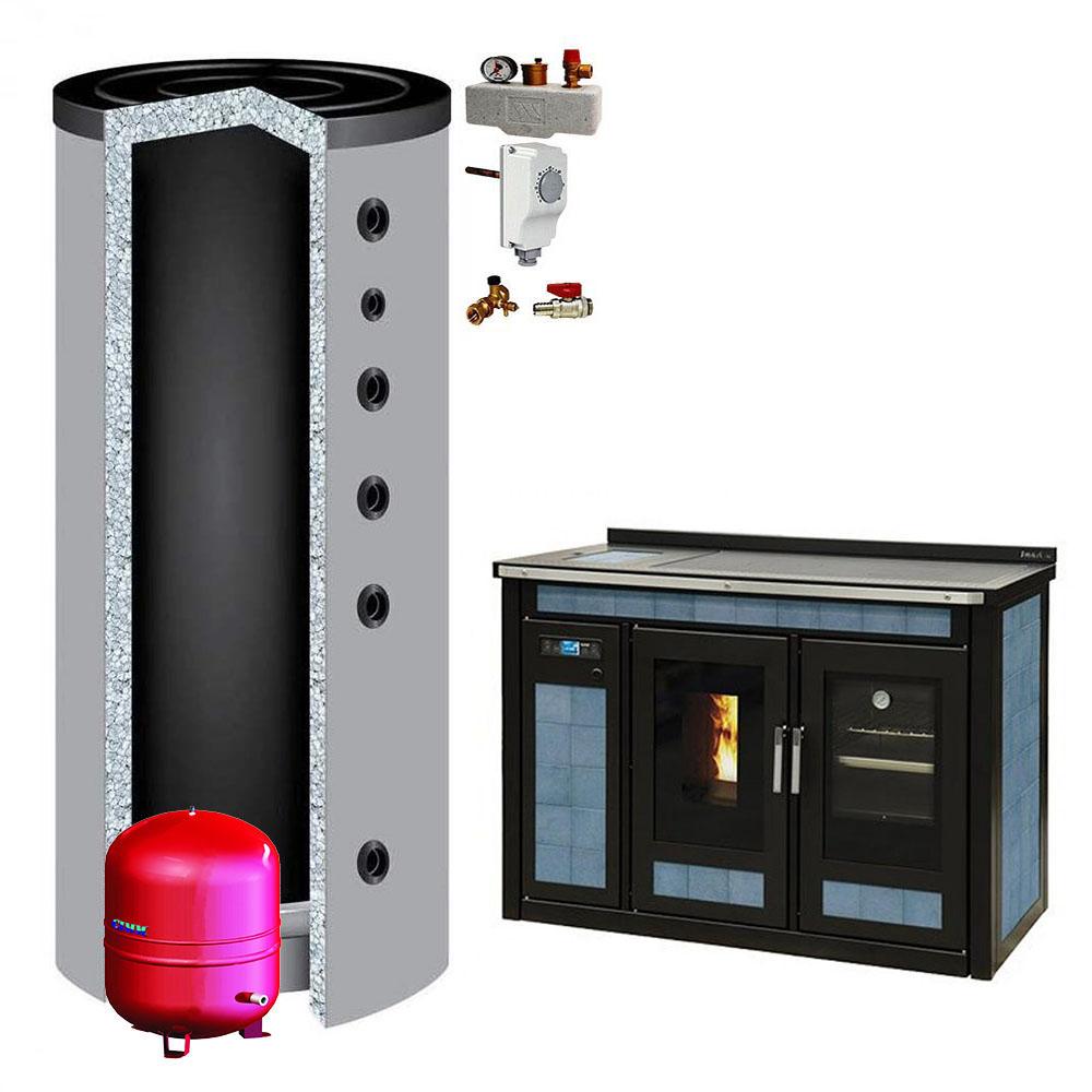 KLOVER Küchenherd Pellet wasserführen SMART 120 MAIOLICA 20,8 kW 6 Farben + Pufferspeicher<br>(Variante: Blu Cielo +Pufferspeicher) KLOVER Küchenherd Pellet wasserführen SMART 120 MAIOLICA 20,8 kW 6 Farben + Pufferspeicher<br>(Variante: Blu Cielo +Pufferspeicher)